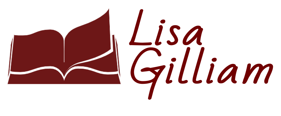 Lisa Gilliam's logo, an open book next to her name